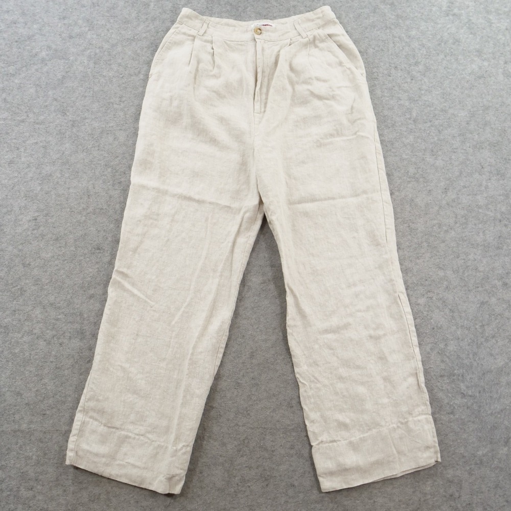 Reformation Womens Pants 8 Beige 100% Linen Wide Leg Pleated High Rise Chambray